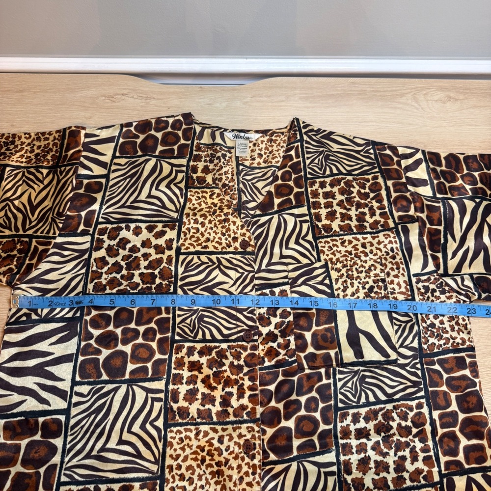 Winlar Vintage Animal Print Patchwork Button Front Sleep Shirt Dress Tunic Large - Picture 3 of 5